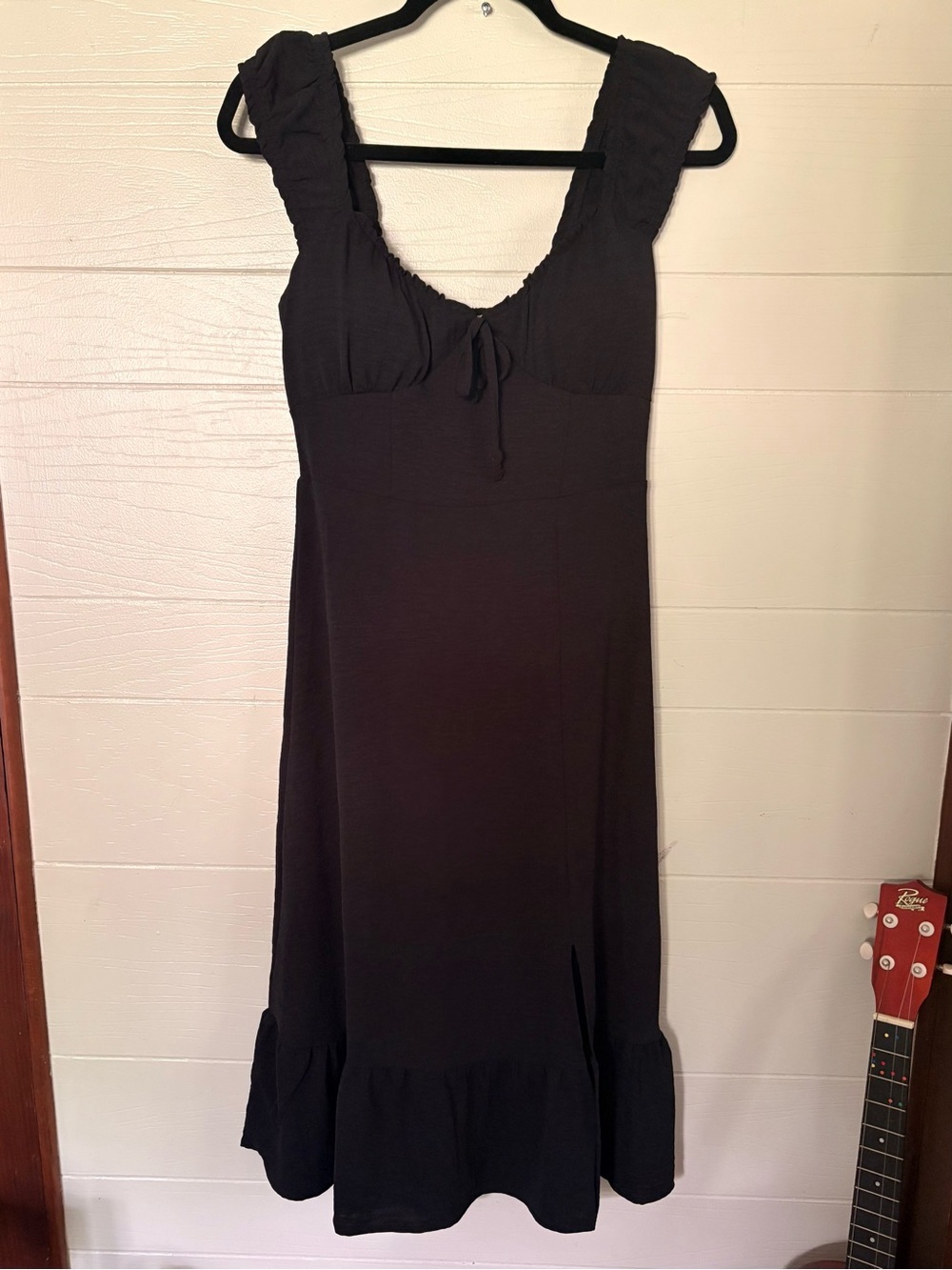 🏖️SALE! Derek Heart Black Midi Summer Sun Dress Fit Bodice Ruffle Hem M NWT